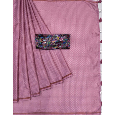 Mauve Checks Printed Jute Saree