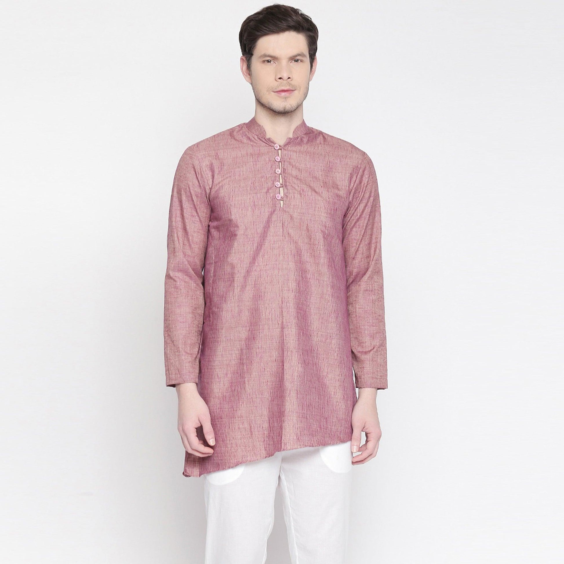 Mauve Cotton Short Kurta with Asymmetric Hem