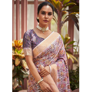 Mauve Digital Printed Art Silk Saree