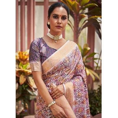 Mauve Digital Printed Art Silk Saree