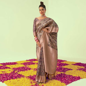 Mauve Digital  Printed Art Silk Saree With Tassels