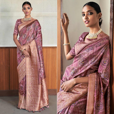 Mauve Digital Printed Art Silk Saree With Tassels
