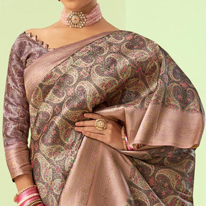 Mauve Digital  Printed Art Silk Saree With Tassels