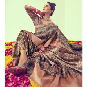 Mauve Digital  Printed Art Silk Saree With Tassels