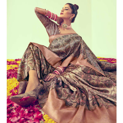 Mauve Digital  Printed Art Silk Saree With Tassels