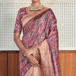 Mauve Digital Printed Art Silk Saree With Tassels