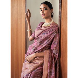 Mauve Digital Printed Art Silk Saree With Tassels