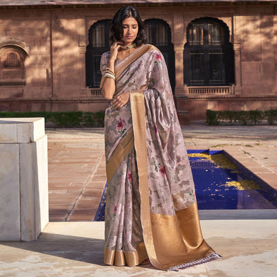 Mauve Digital Printed Cotton Blend Saree