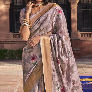 Mauve Digital Printed Cotton Blend Saree