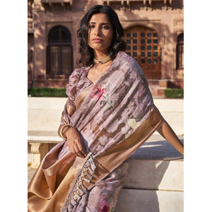 Mauve Digital Printed Cotton Blend Saree