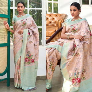 Mauve Digital Printed Pure Silk Saree With Tassels