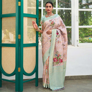 Mauve Digital Printed Pure Silk Saree With Tassels