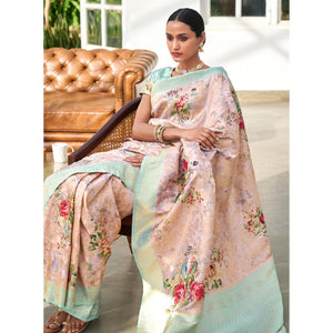 Mauve Digital Printed Pure Silk Saree With Tassels