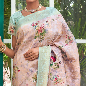 Mauve Digital Printed Pure Silk Saree With Tassels