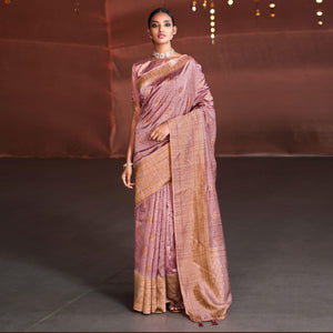 Mauve Digital Printed With Woven Border Art Silk Saree