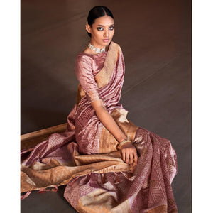Mauve Digital Printed With Woven Border Art Silk Saree