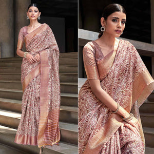 Mauve Digital Printed-Woven Art Silk Saree With Tassels