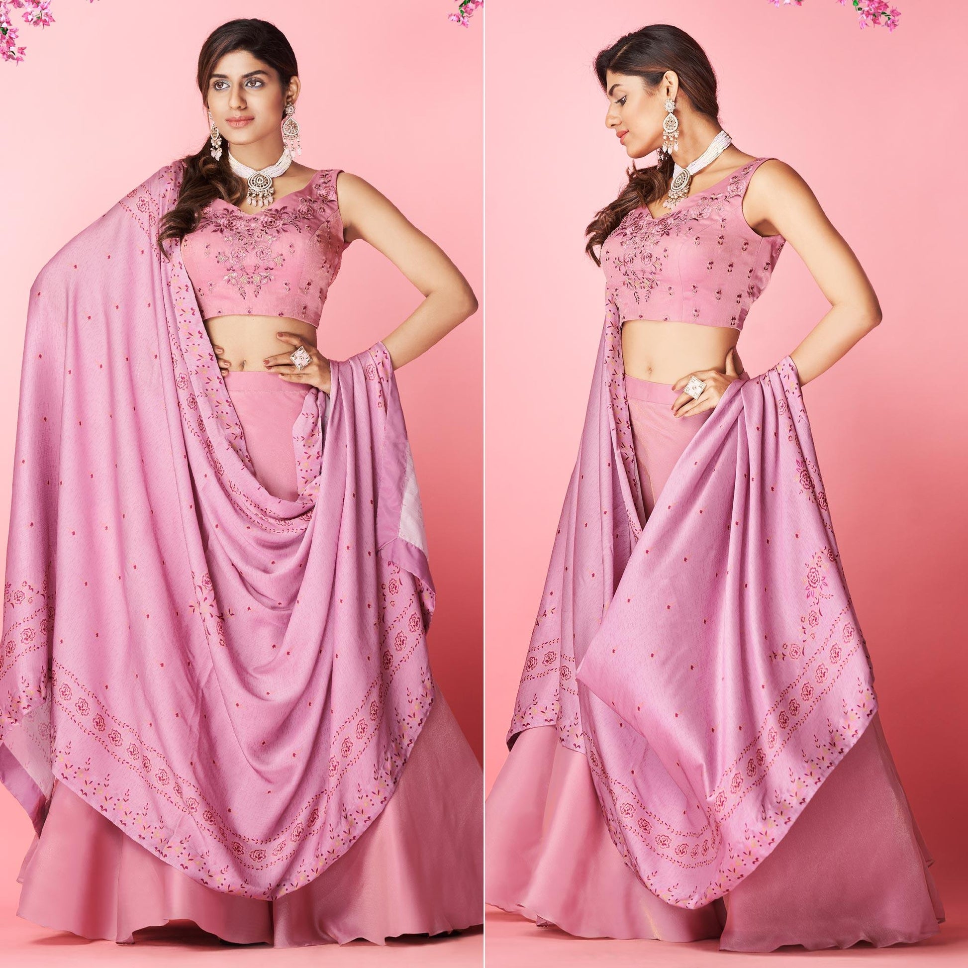 Mauve Embellished With Embroidered Chiffon Lehenga Choli