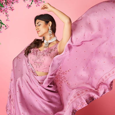 Mauve Embellished With Embroidered Chiffon Lehenga Choli
