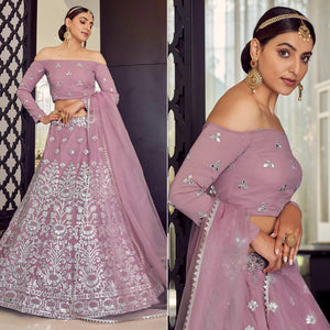 Mauve Embellished With Embroidered Georgette Lehenga Choli