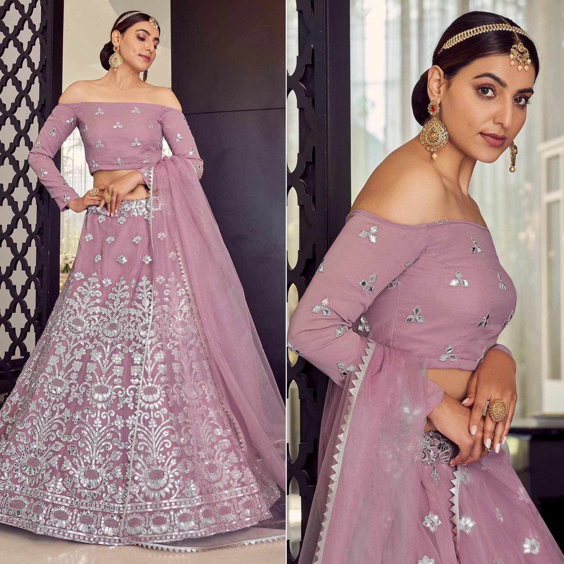 Mauve Embellished With Embroidered Georgette Lehenga Choli