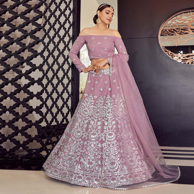 Mauve Embellished With Embroidered Georgette Lehenga Choli