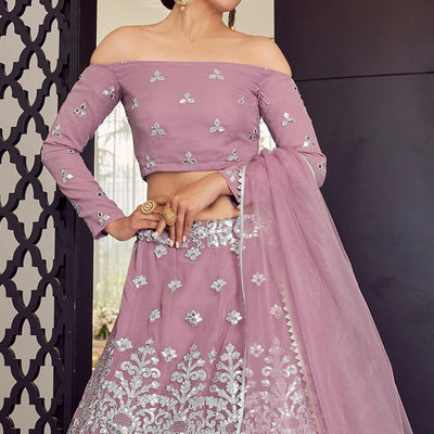 Mauve Embellished With Embroidered Georgette Lehenga Choli
