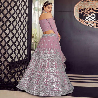 Mauve Embellished With Embroidered Georgette Lehenga Choli