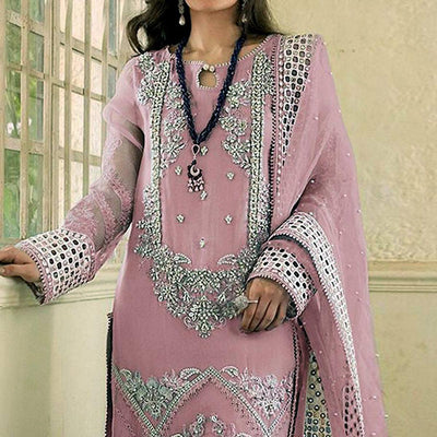 Mauve Embellished With Embroidered Georgette Pakistani Suit