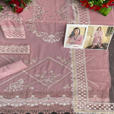 Mauve Embellished With Embroidered Georgette Pakistani Suit