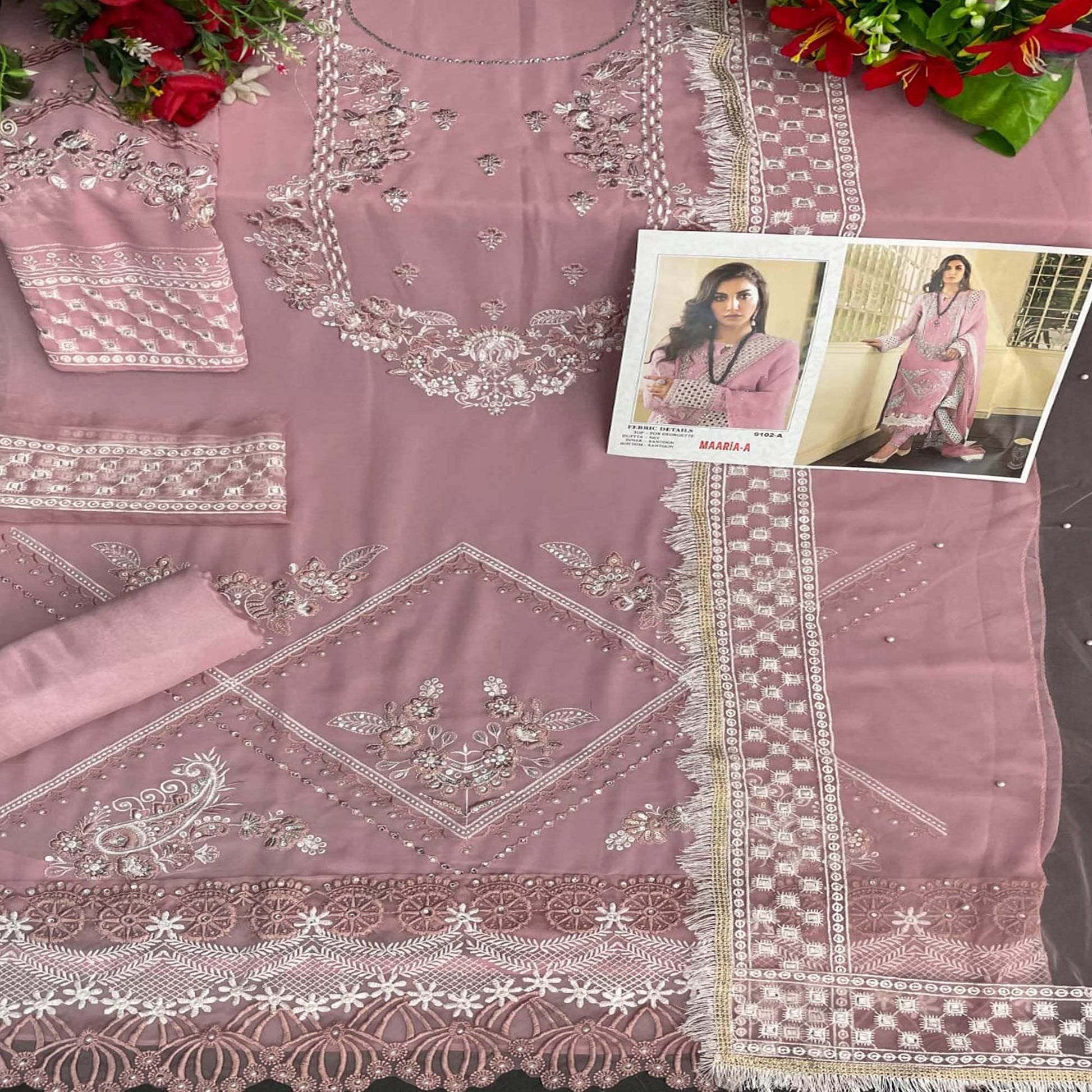 Mauve Embellished With Embroidered Georgette Pakistani Suit