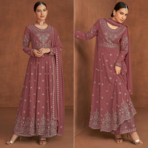 Mauve Embellished With Embroidered Georgette Palazzo Suit