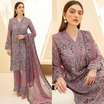 Mauve Embellished With Embroidered Georgette Palazzo Suit