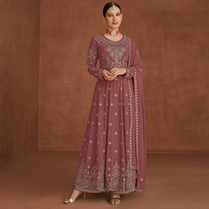 Mauve Embellished With Embroidered Georgette Palazzo Suit