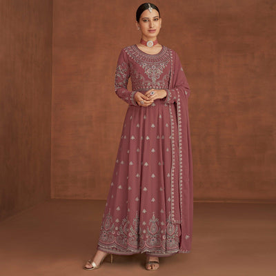 Mauve Embellished With Embroidered Georgette Palazzo Suit