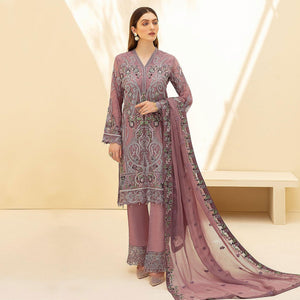 Mauve Embellished With Embroidered Georgette Palazzo Suit