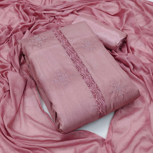 Mauve Embroidered Art Silk Dress Material