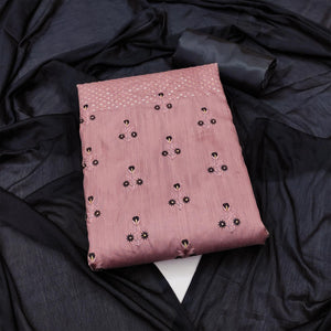 Mauve Embroidered Art Silk Dress Material