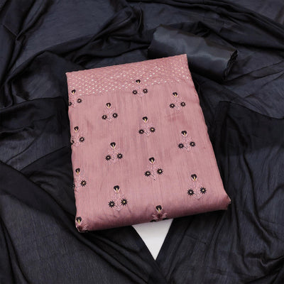 Mauve Embroidered Art Silk Dress Material
