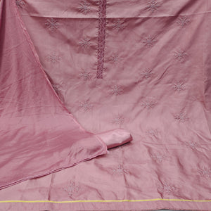 Mauve Embroidered Art Silk Dress Material