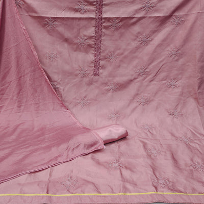 Mauve Embroidered Art Silk Dress Material