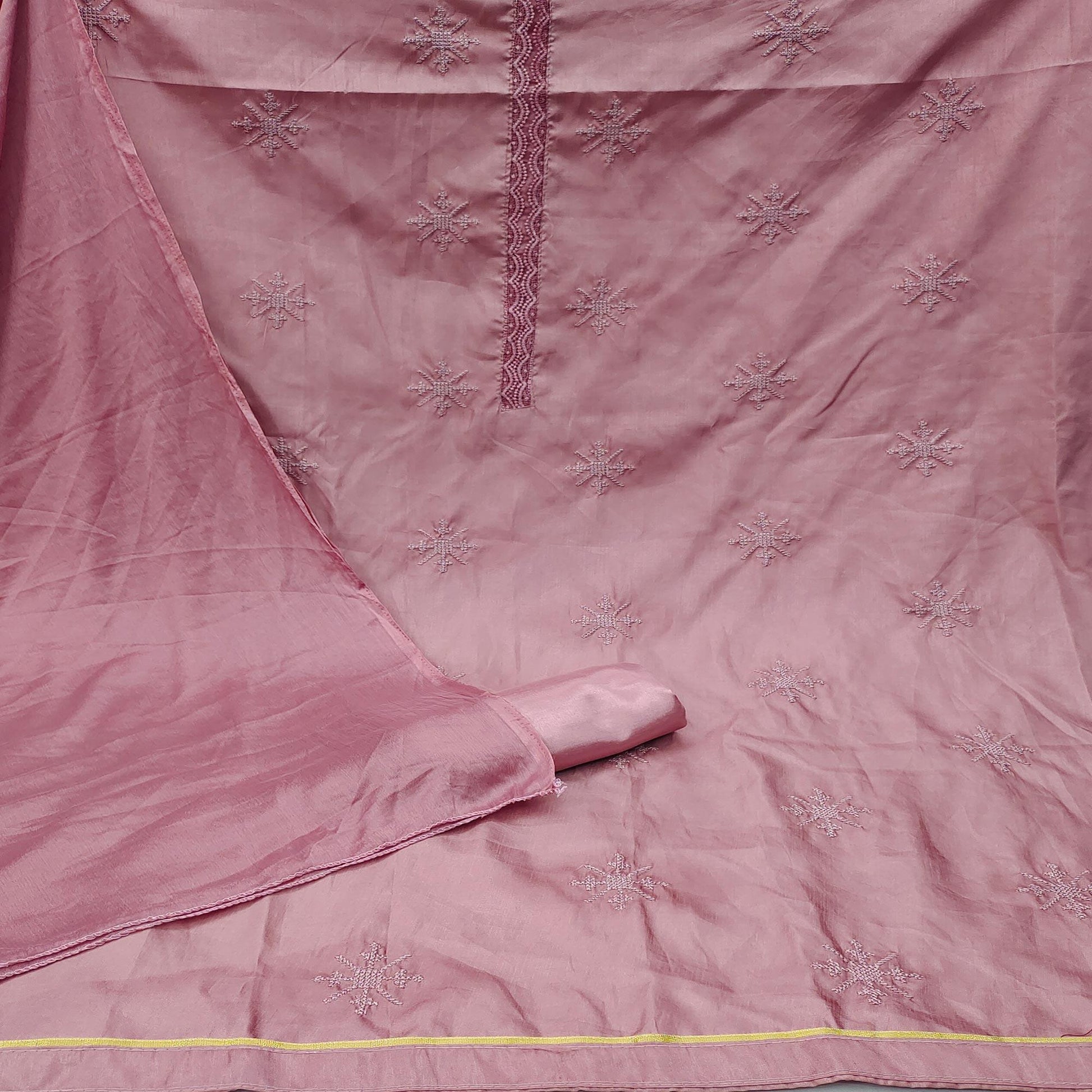 Mauve Embroidered Art Silk Dress Material