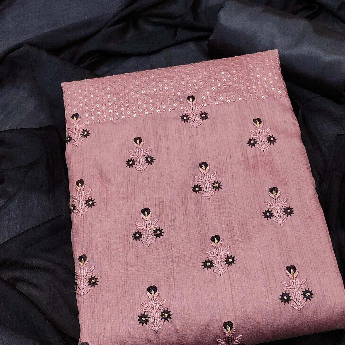 Mauve Embroidered Art Silk Dress Material