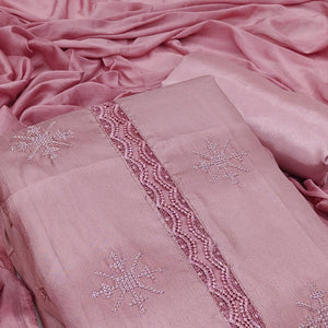 Mauve Embroidered Art Silk Dress Material