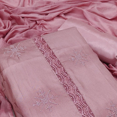 Mauve Embroidered Art Silk Dress Material