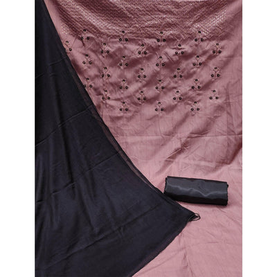 Mauve Embroidered Art Silk Dress Material