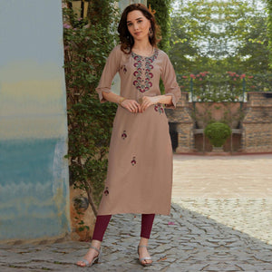 Mauve Embroidered Cotton Silk Kurti