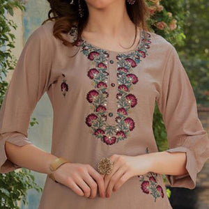 Mauve Embroidered Cotton Silk Kurti