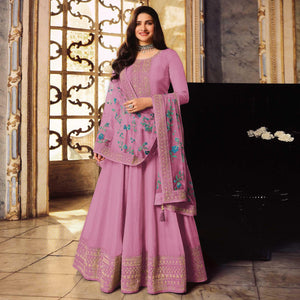 Mauve Embroidered Dola Silk Anarkali Suit