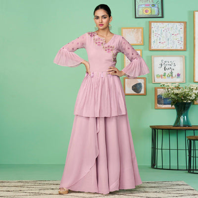 Mauve Embroidered Georgette Gown